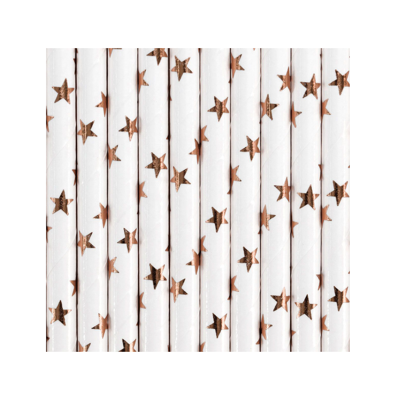 Pajitas Estrellas Oro Rosa 10 Uds