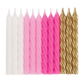 Velas Espiral Rosas Blancas Y Oro 24 Uds De Fiesta Y Cumpleaños