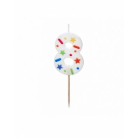 Vela Cumpleaños Número 8 Blanca Confeti De Fiesta Y Cumpleaños