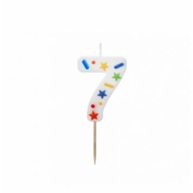 Vela Cumpleaños Número 7 Blanca Confeti
