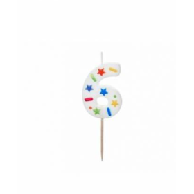 Vela Cumpleaños Número 6 Blanca Confeti De Fiesta Y Cumpleaños