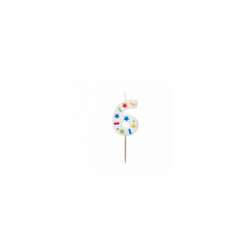 Vela Cumpleaños Número 6 Blanca Confeti De Fiesta Y Cumpleaños