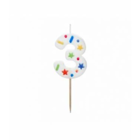 Vela Cumpleaños Número 3 Blanca Confeti De Fiesta Y Cumpleaños