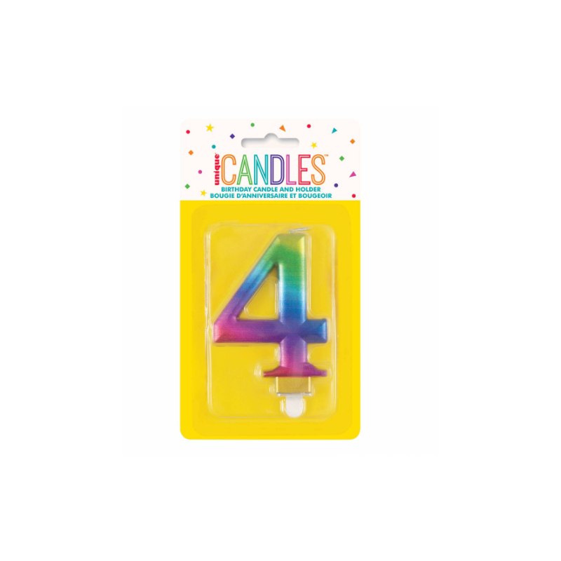 Vela Bday Met Rainbow Número 4 De Fiesta Y Cumpleaños