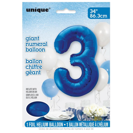 Globo Azul Número 3 86.3 cm