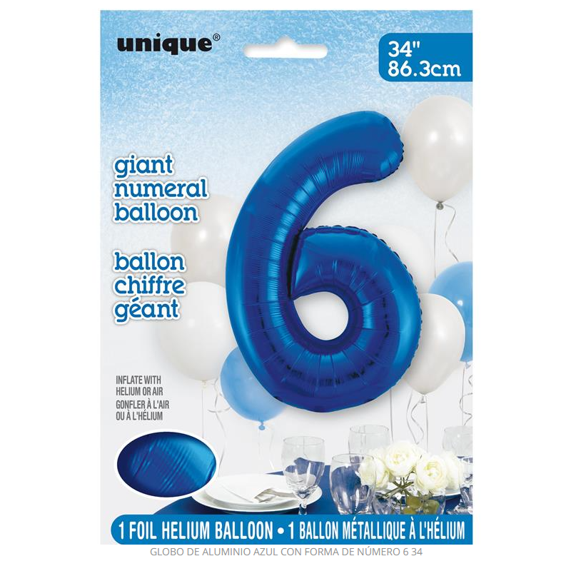 Globo Azul Número 6 86.3 cm