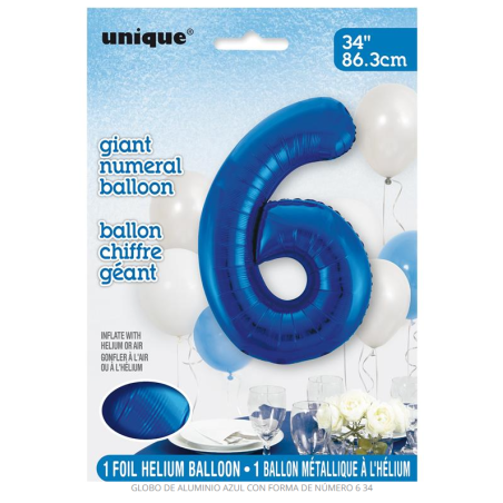 Globo Azul Número 6 86.3 cm