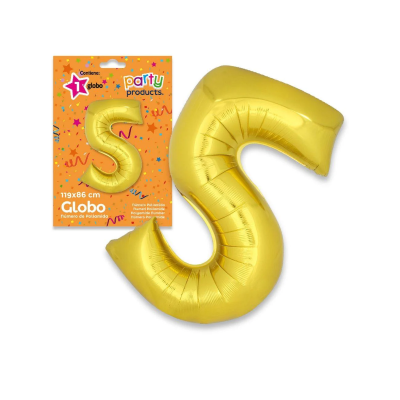 Globo Nº 5 Poliamida Color Oro De Fiesta Y Cumpleaños