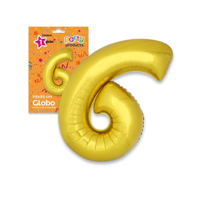 Globo Nº 6 Poliamida Color Oro De Fiesta Y Cumpleaños