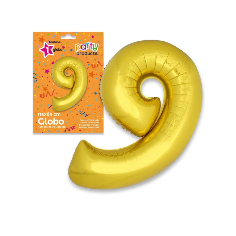 Globo Nº 9 Poliamida Color Oro De Fiesta Y Cumpleaños