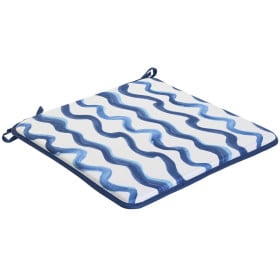 Cojín Silla Blanco/Azul Ondas Resistente al Agua