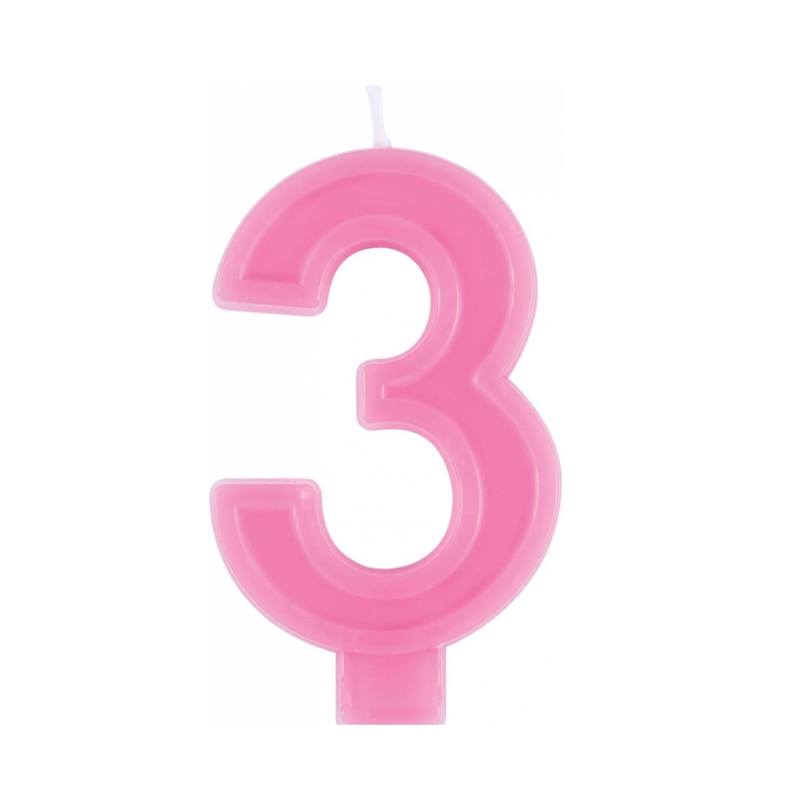 Vela Número 3 Rosa De Fiesta y Cumpleaños