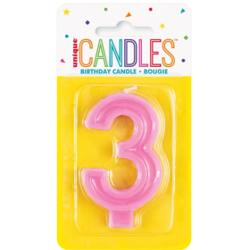 Vela Número 3 Rosa De Fiesta y Cumpleaños 2