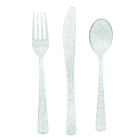 Cubiertos Plástico Purpurina Plata 18 UDS De Fiesta y Cumpleaños