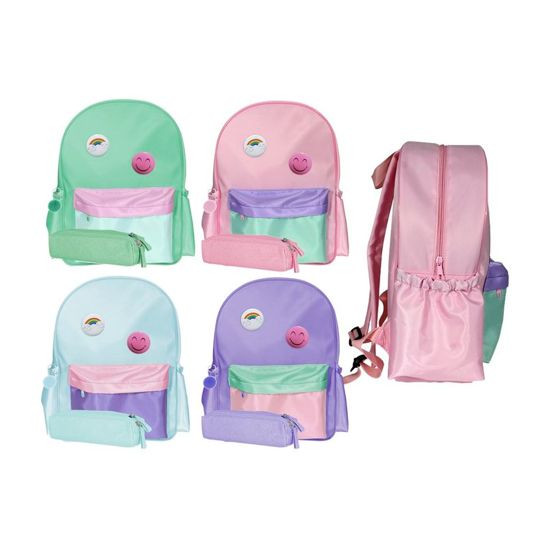 Mochila Bicolor Pastel Con Portatodo