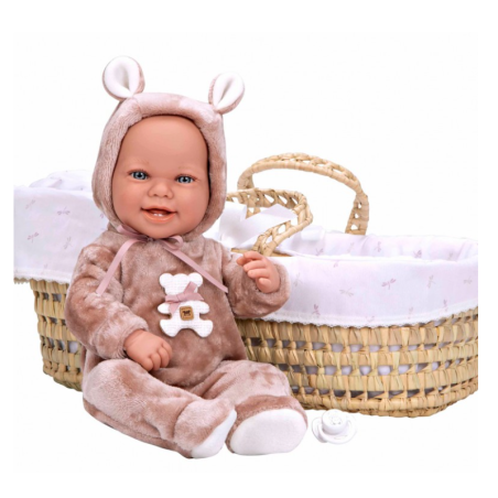 Muñeca Arias Elegance 42 Cm Zoe Rosa Canastilla Mimbre