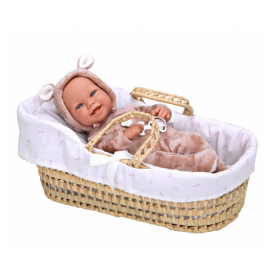 Muñeca Arias Elegance 42 Cm Zoe Rosa Canastilla Mimbre De Muñecas Arias