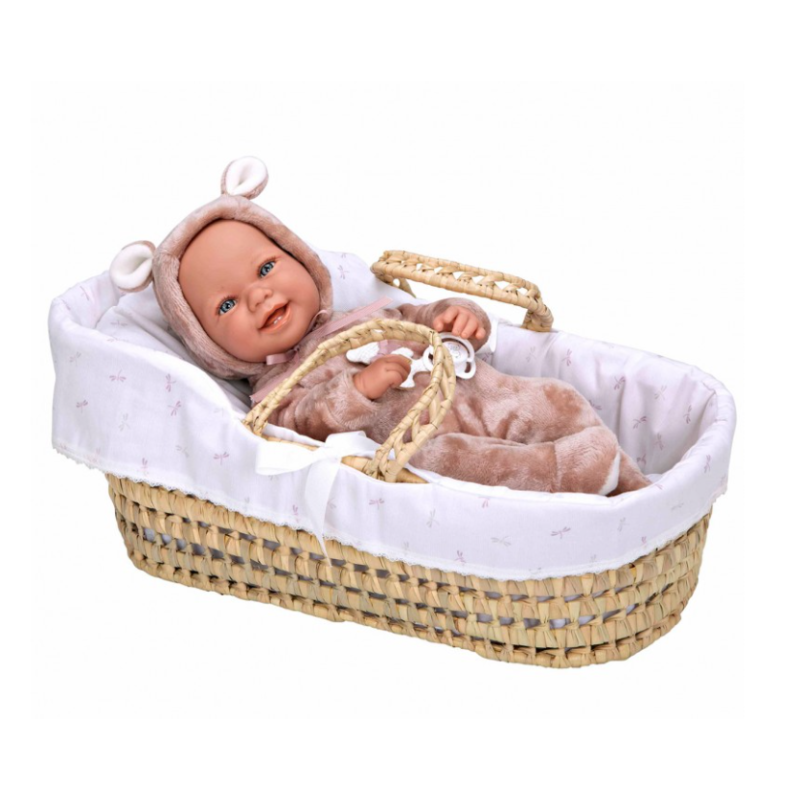 Muñeca Arias Elegance 42 Cm Zoe Rosa Canastilla Mimbre De Muñecas Arias