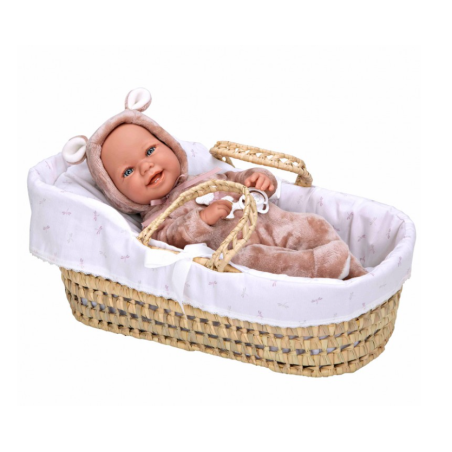 Muñeca Arias Elegance 42 Cm Zoe Rosa Canastilla Mimbre De Muñecas Arias