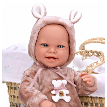 Muñeca Arias Elegance 42 Cm Zoe Rosa Canastilla Mimbre