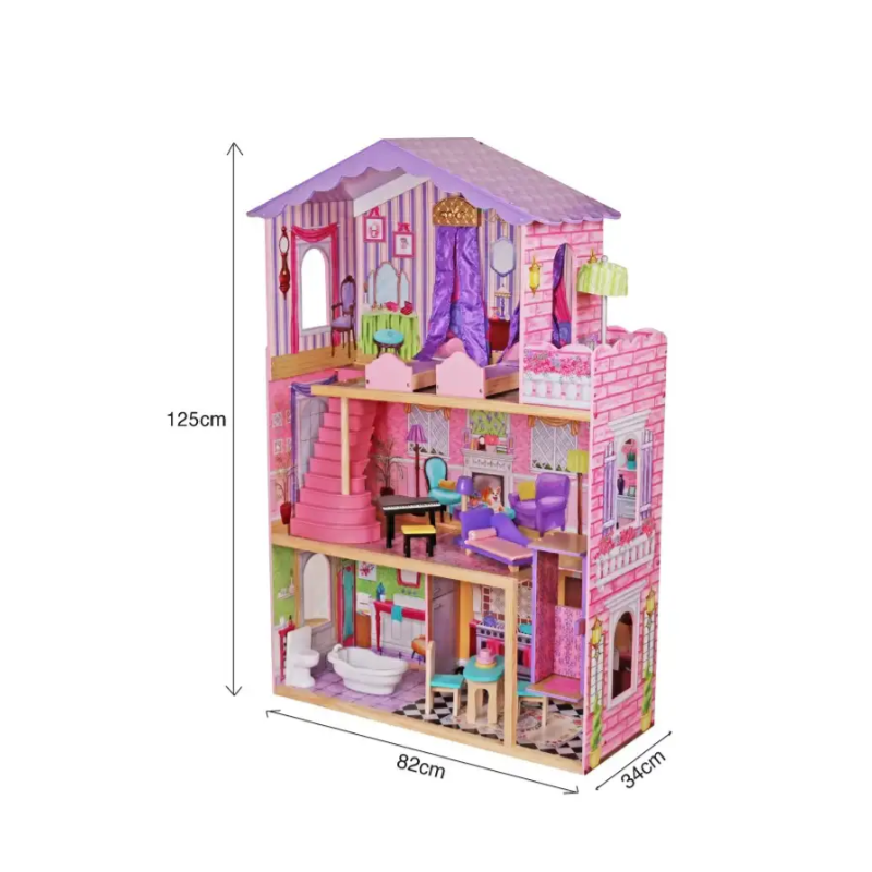 Casa De Muñecas Madera Derly Rosa