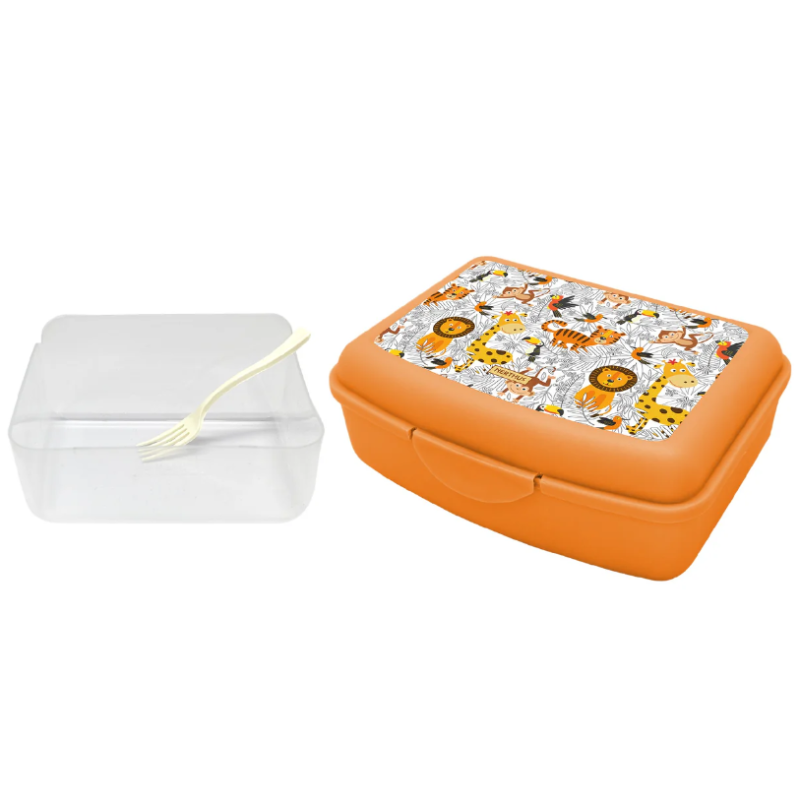 Fiambrera infantil con divisor y tenedor leones