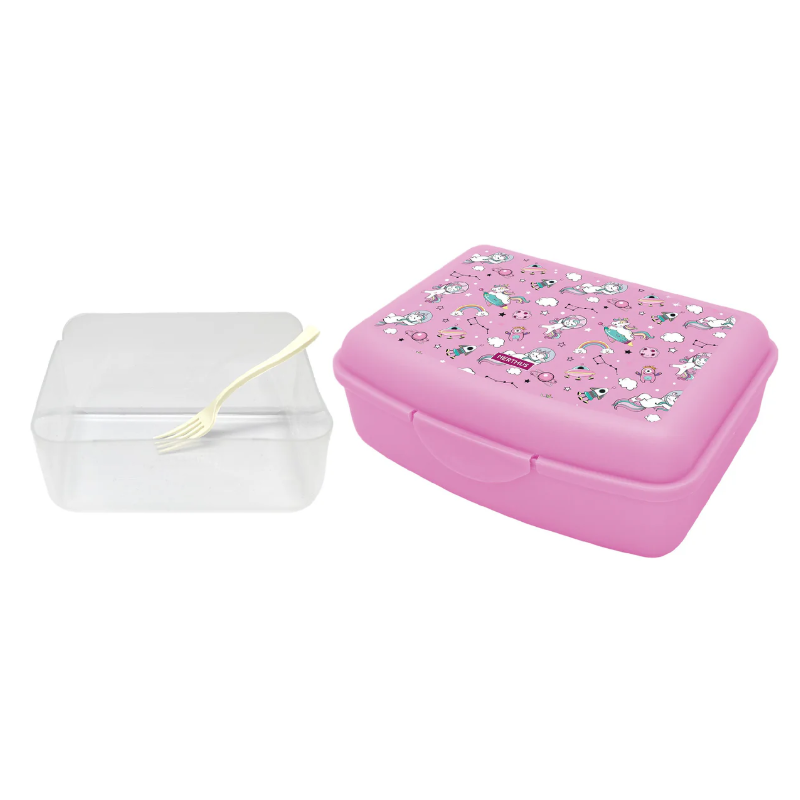 Fiambrera Con Divisor y Tenedor Unicornios
