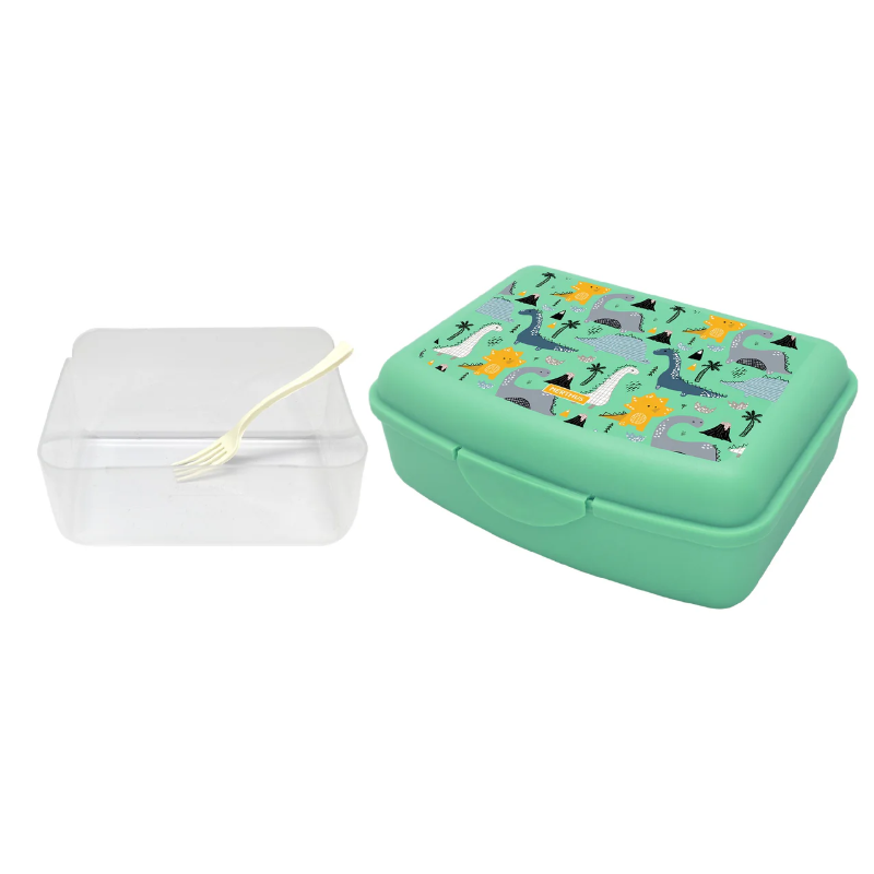 Fiambrera con Divisor y Tenedor Dinosaurios