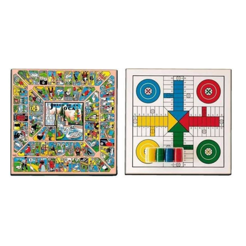 Tablero 33x33 Cm De Madera Parchís Y Oca Con Cubiletes