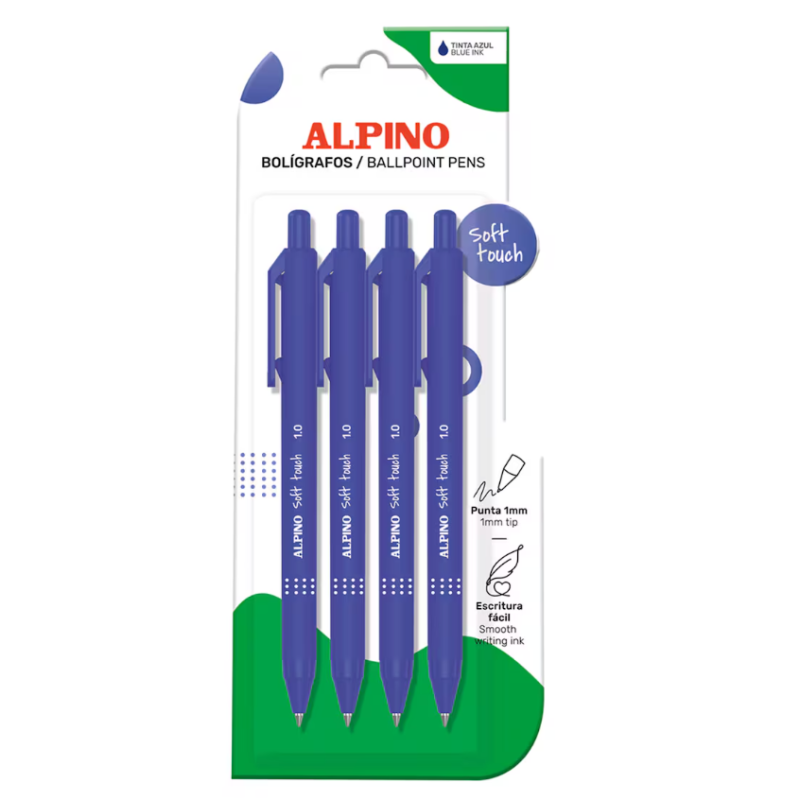 Pack 4 Bolígrafos Soft Touch Azul De Alpino