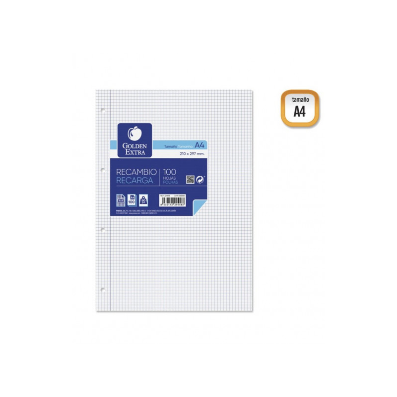 Golden Extra Recambio A4 Cuadriculado 100 Hojas De 90 g/m²