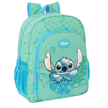 Mochila Stitch Verde Adaptable A Carro 38 Cm De Vuelta al Cole