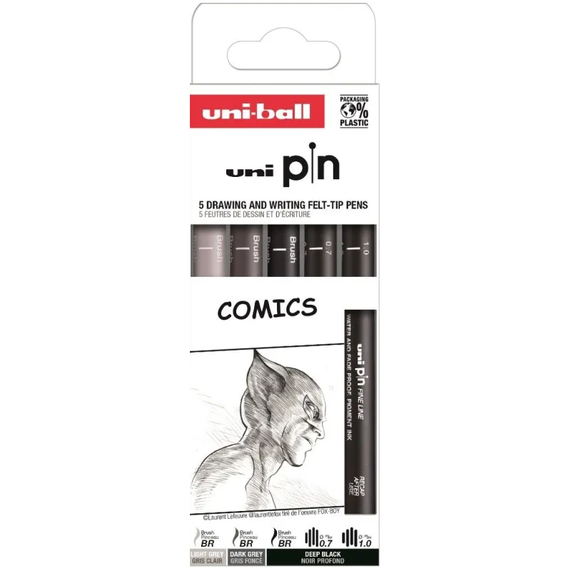 Pack 5 Rotuladores Cómics Uni Pin