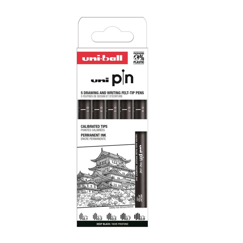 Pack 5 Rotuladores Uni Pin Clásico De Vuelta Al Cole