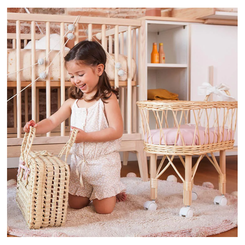 Maleta Mimbre Bobble Rosa