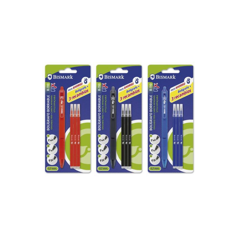 Bolígrafo Borrable Bismark Clip + 3 Recambios Surtido