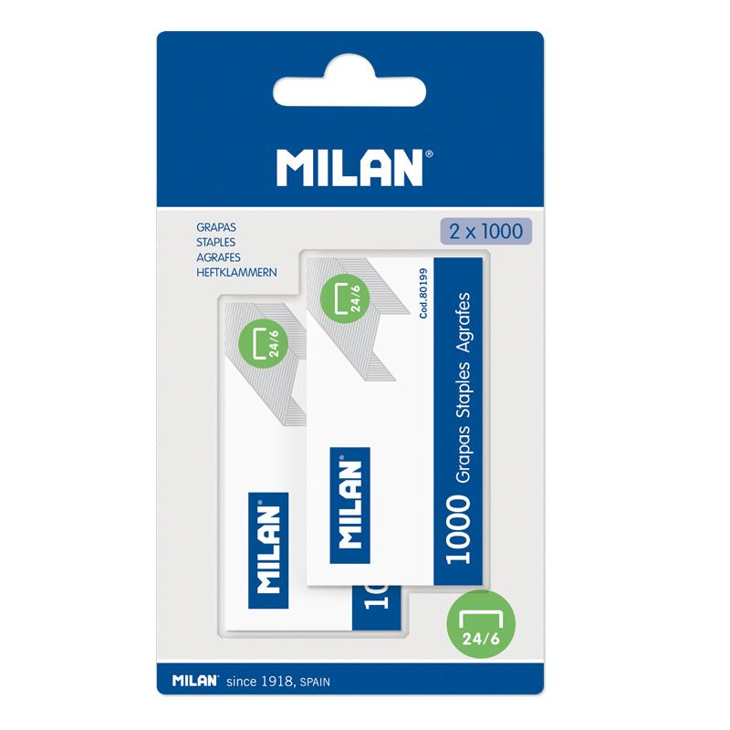 Blíster 2 Cajas 1000 Grapas 24/6 Milan De Vuelta Al Cole