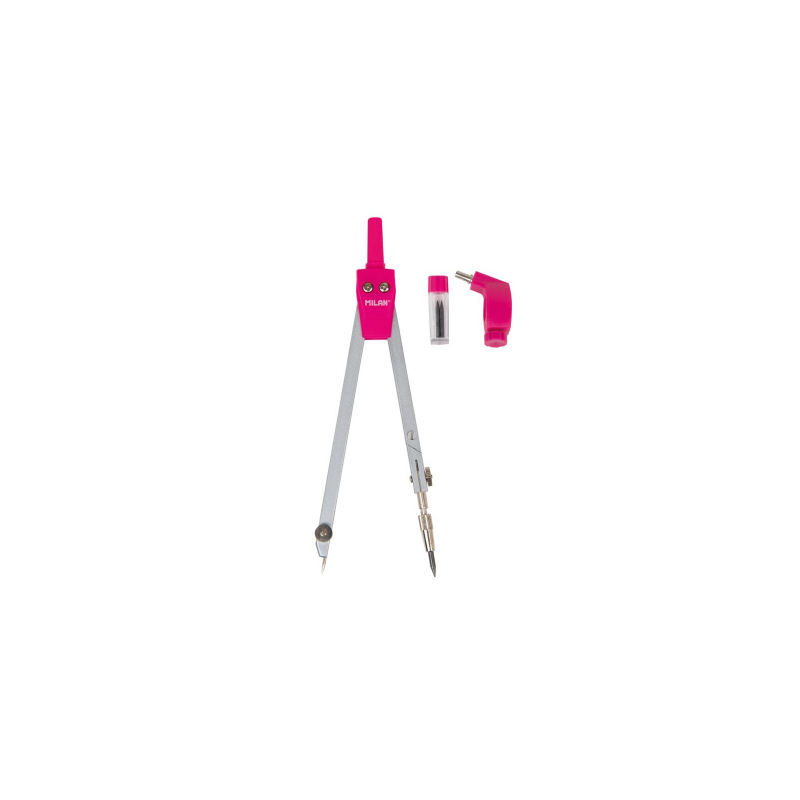 Estuche Compas Rosa Con Adaptador Milan