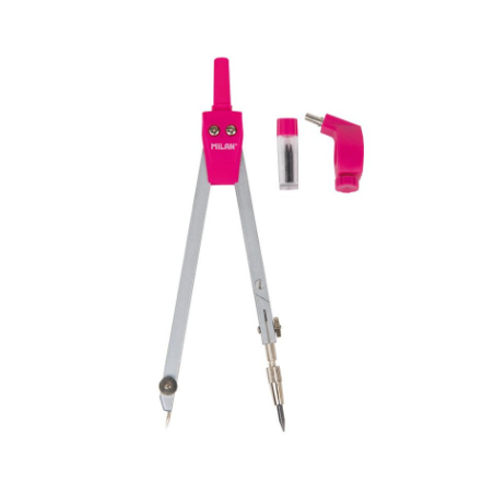Estuche Compas Rosa Con Adaptador Milan