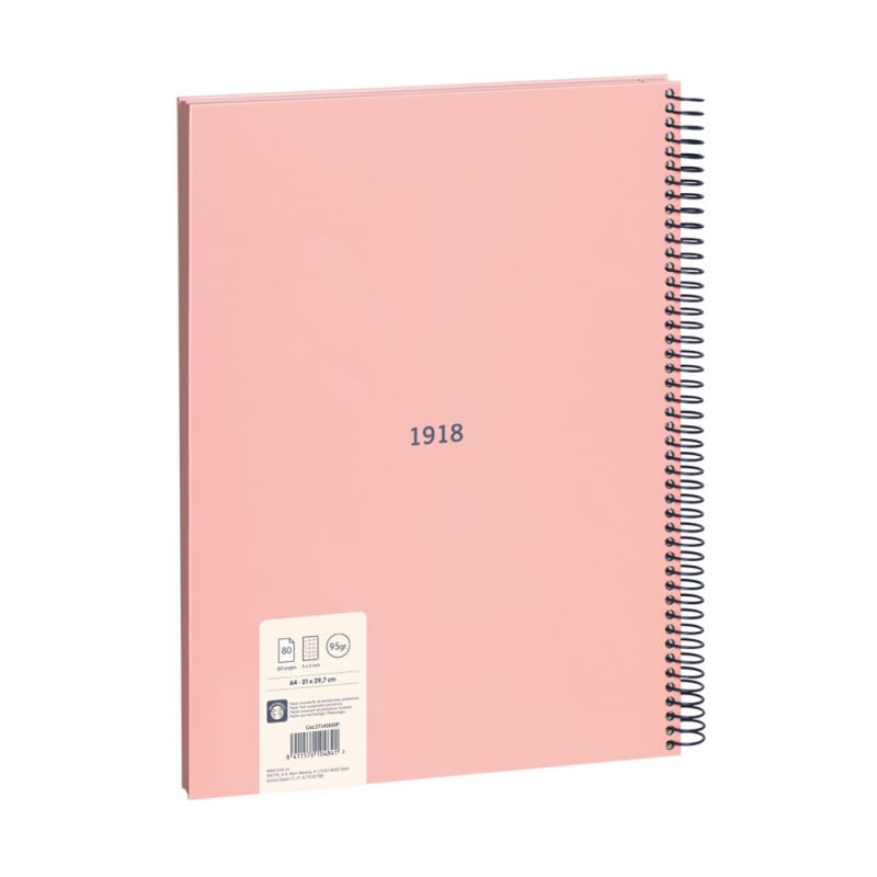 Cuaderno A4 Rosa Espiral Cuadricula Milan