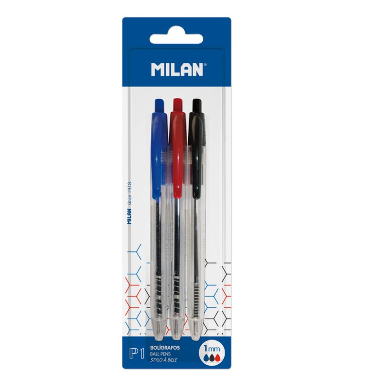 Milan Blíster 3 Bolígrafos Transparentes De Vuelta Al Cole