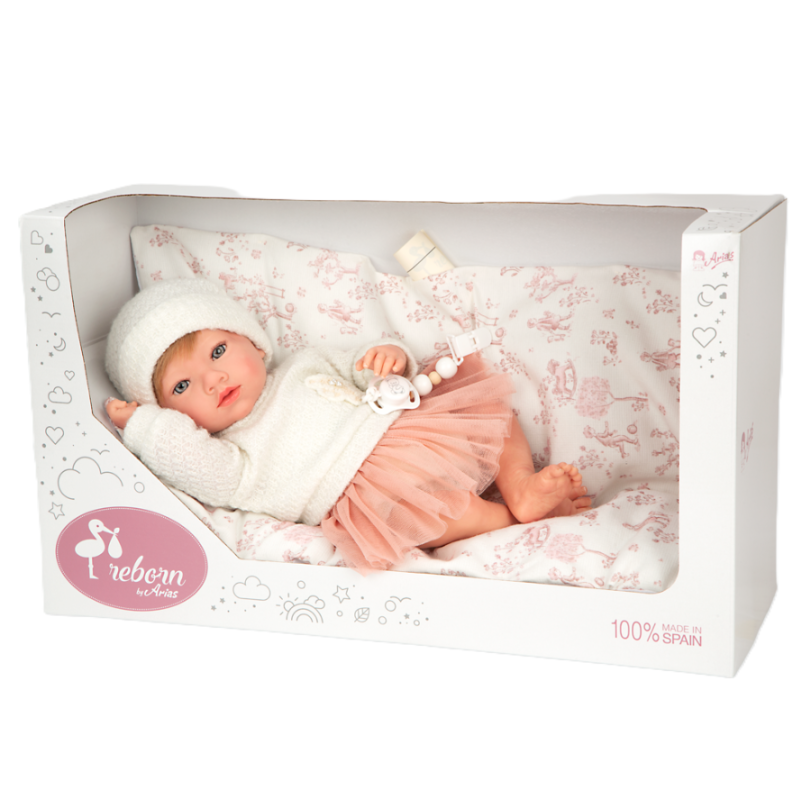 Muñeca Arias Reborn Julia Rosa Con Cojín 40 Cm De Muñecas Arias