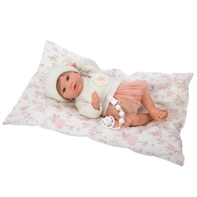 Muñeca Arias Reborn Julia Rosa Con Cojín 40 Cm