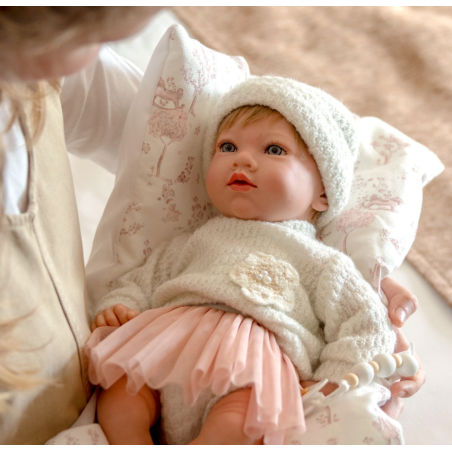 Muñeca Arias Reborn Julia Rosa Con Cojín 40 Cm