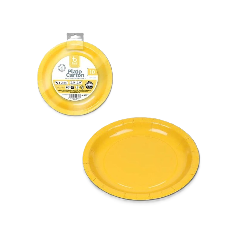 Platos Cartón Amarillo 20 Cm 10 Uds De Fiesta Y Cumpleaños