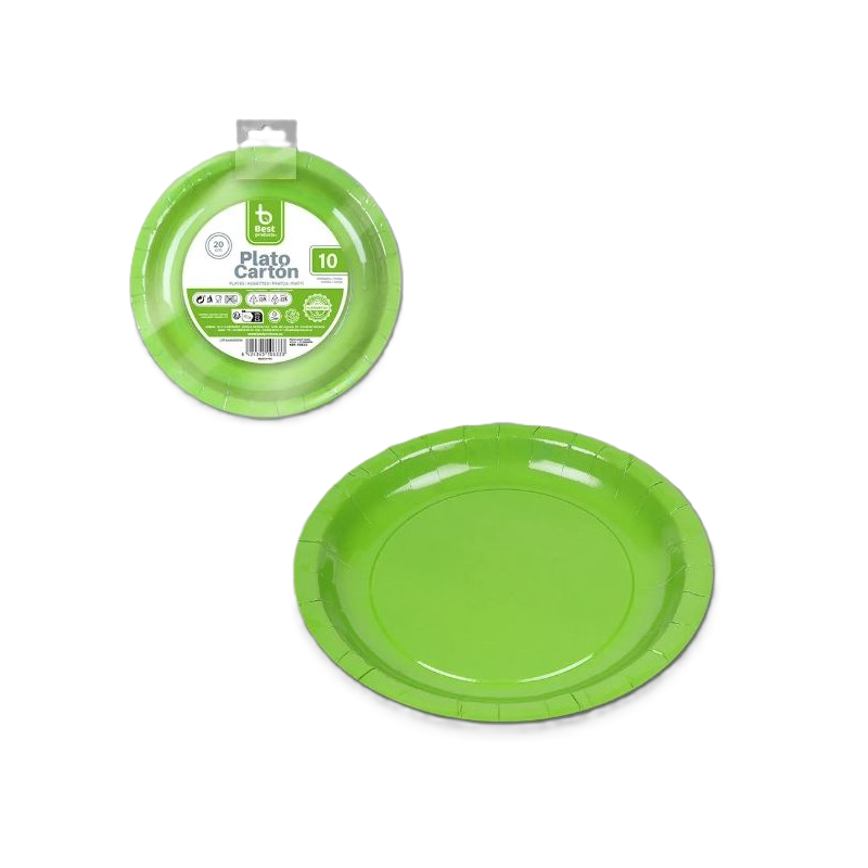 Platos Cartón Verde 20 Cm 10 Uds De Fiesta Y Cumpleaños