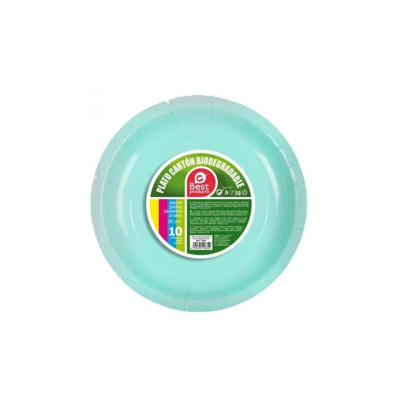 Platos Cartón Aguamarina 20 Cm 10 Uds De Fiesta Y Cumpleaños