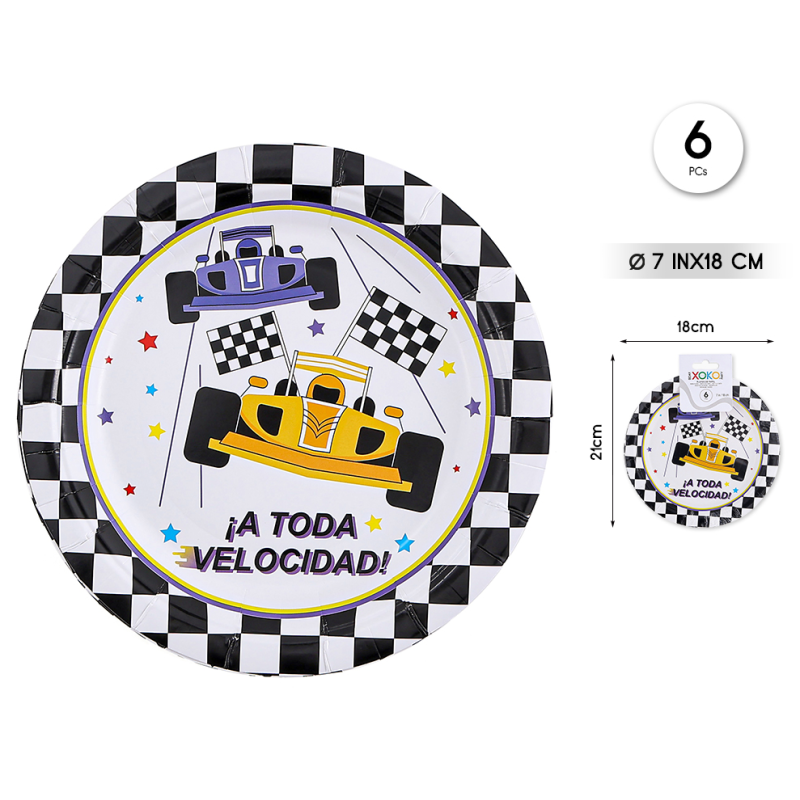 Platos Coche Carreras 18 cm 6 Uds