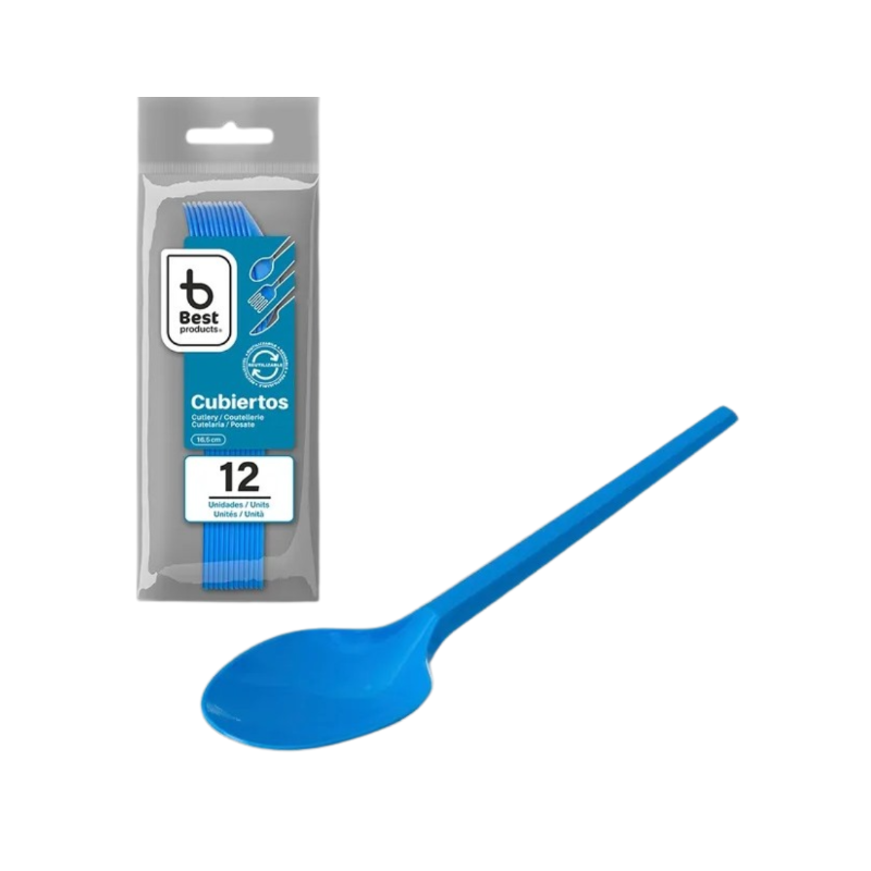 Cucharas Reutilizables Azul 12 Uds De Fiesta Y Cumpleaños
