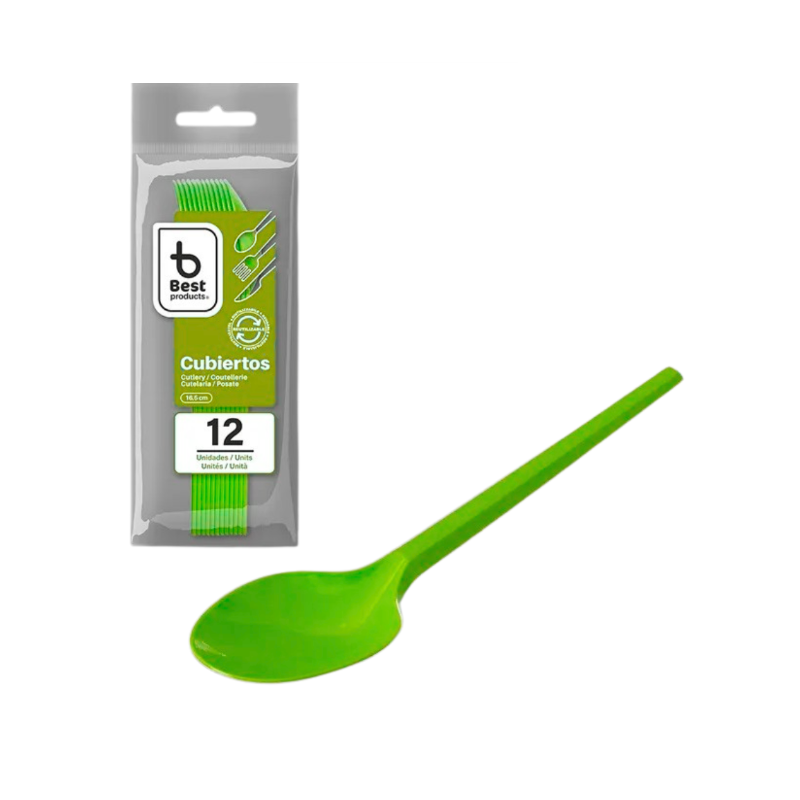Cucharas Reutilizables Verde 12 Uds De Fiesta Y Cumpleaños